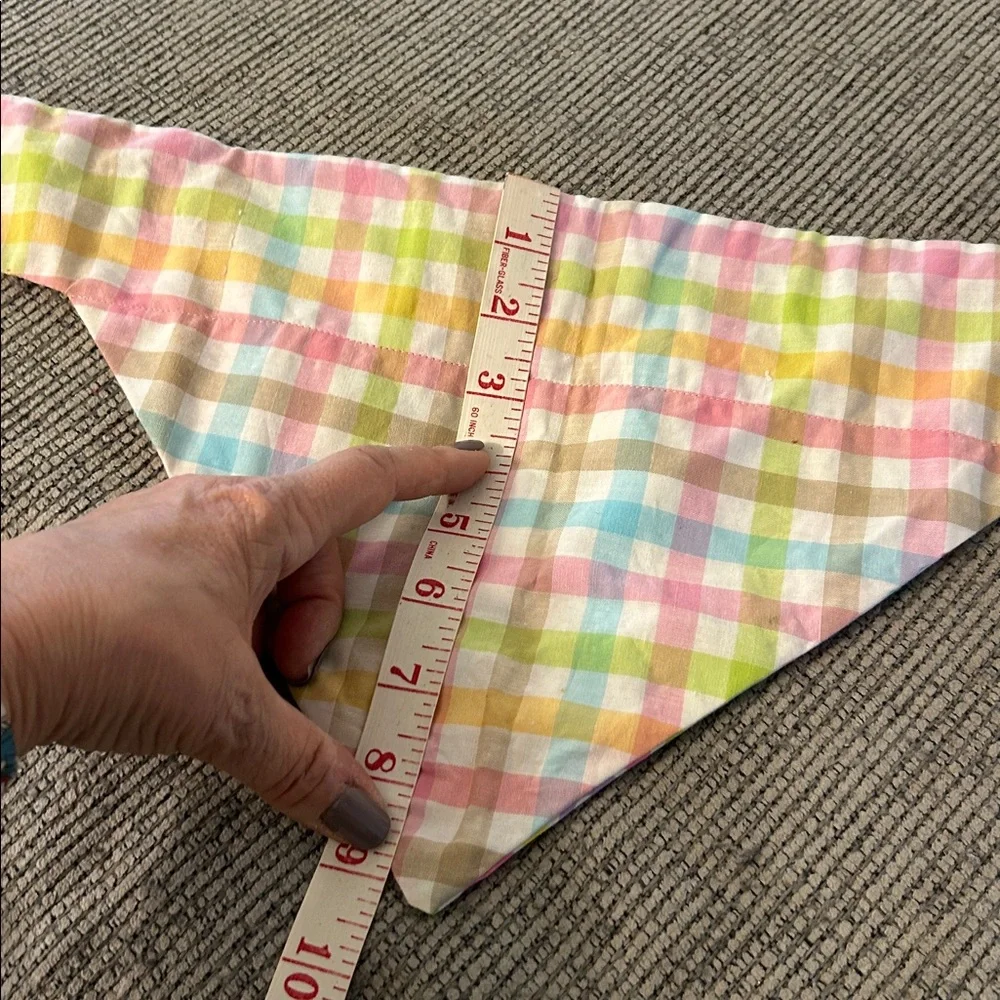 🟣 4/$15 Peeps Bunny and plaid reversible Dog Bandana NEW slides thru collar